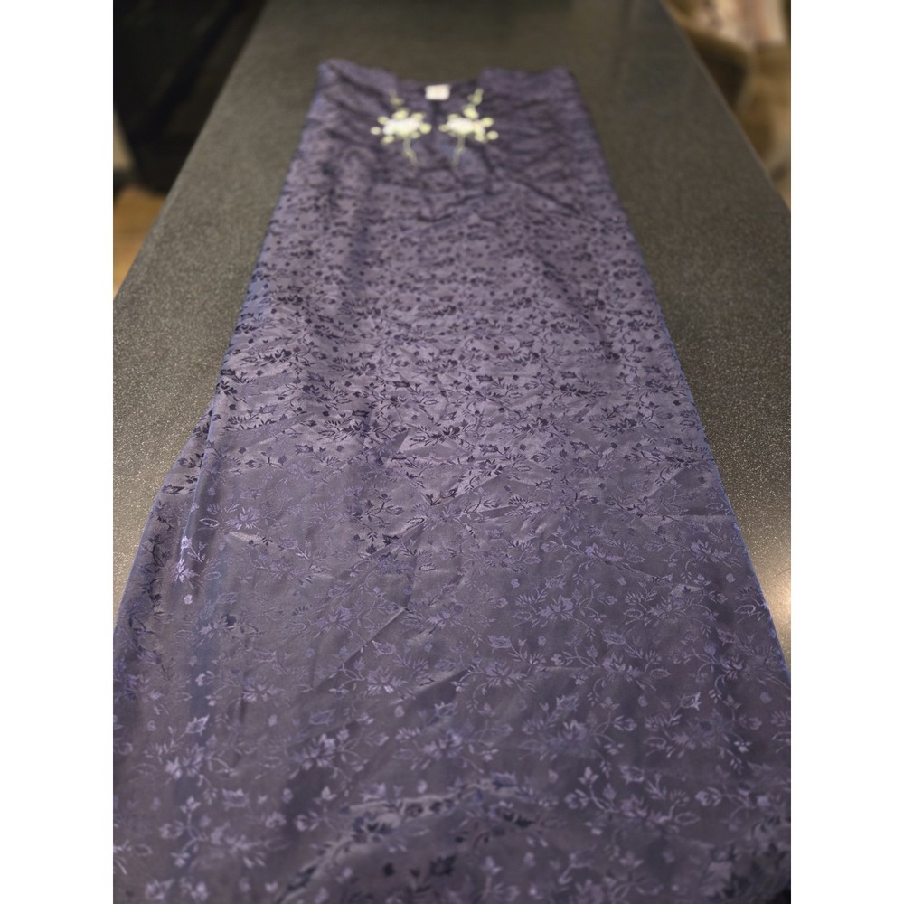 Simply Basic Purple Floral Nightgown One Size Satin Embroidered Sleepwear 52"